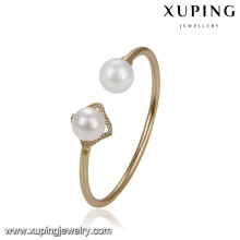 51770 Xuping 18k gold bangle designs,elegant two pearl cuff bangle for women